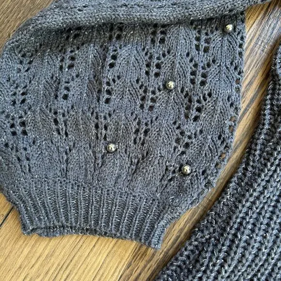 Lane Bryant Plus Size 22/24 Gray Metallic Knit Sweater Beaded Sleeve NWT - Picture 8 of 9